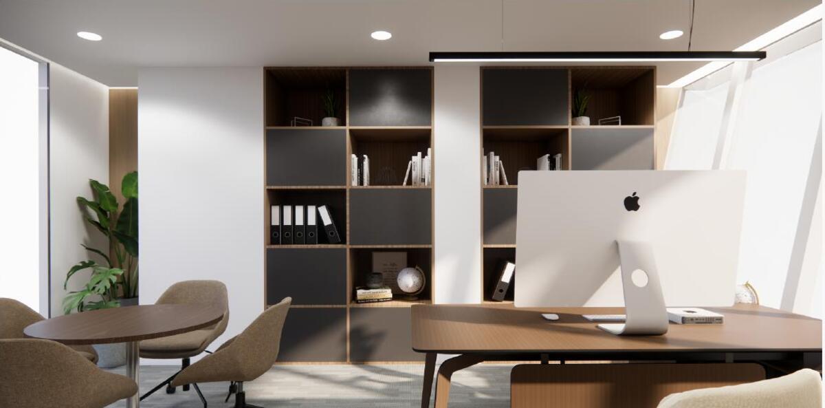Control P Office interior 3D office render by Line and Space